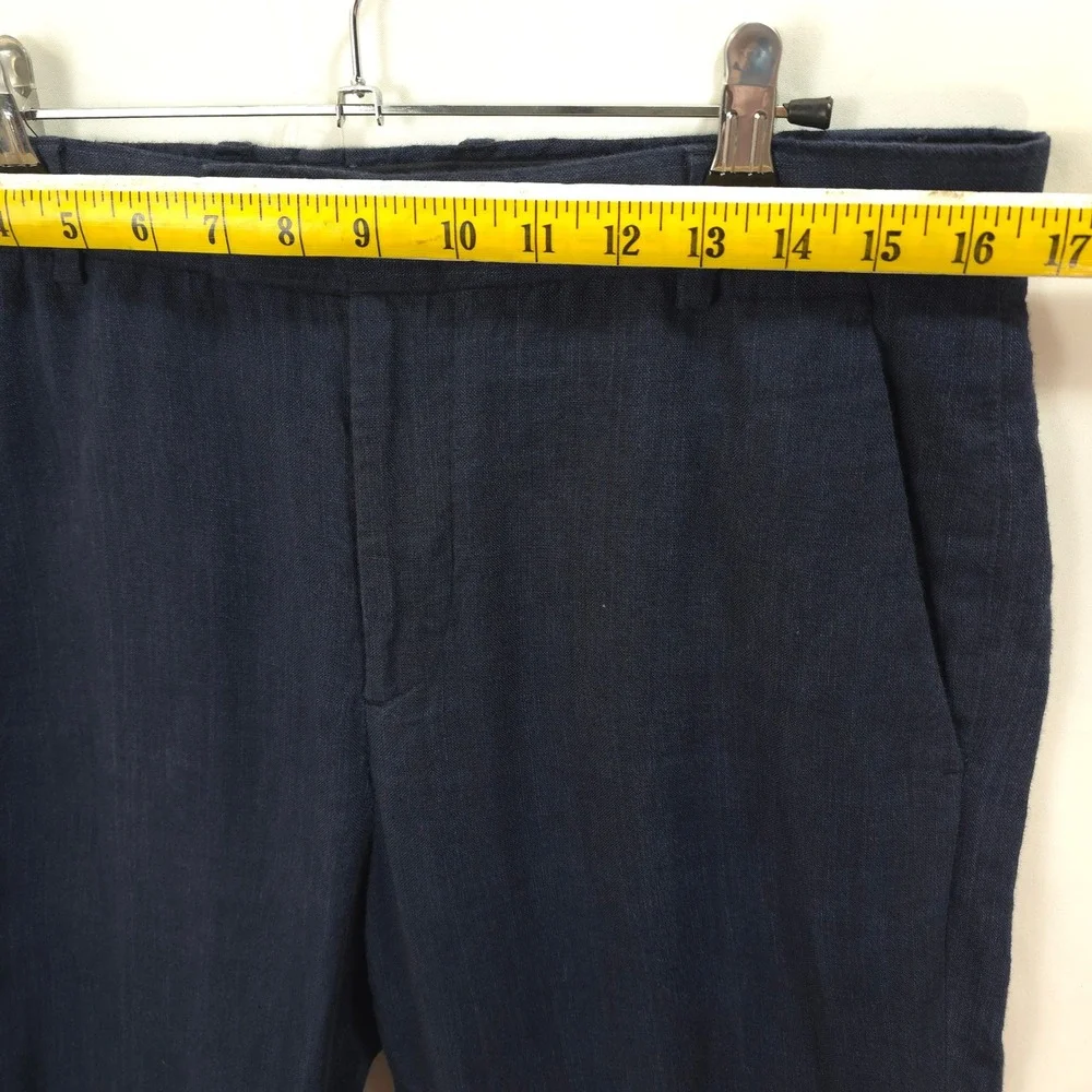 H&M Linen Trousers Men 33R Slim Fit Navy Blue Neutral Coastal Summer Chino Pants